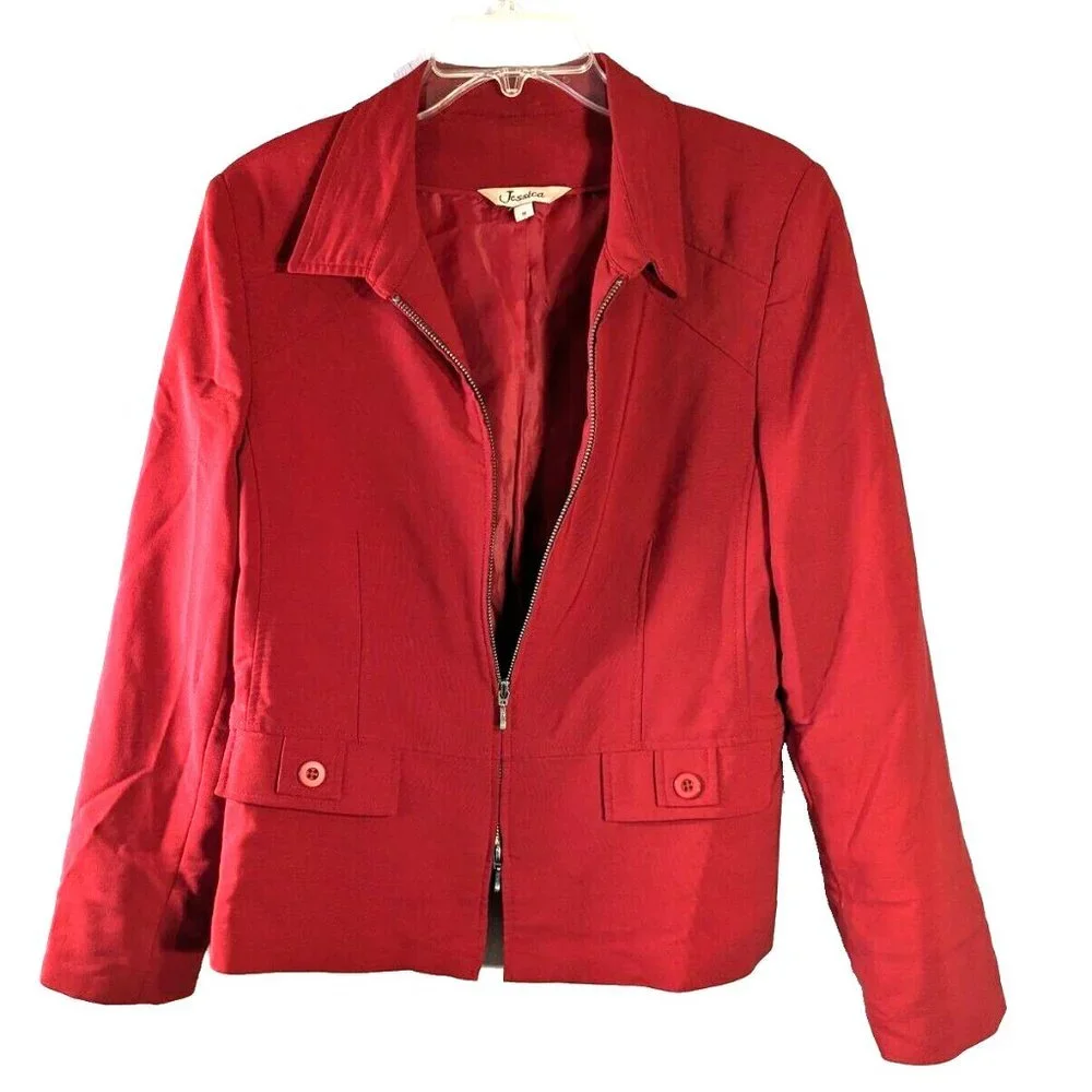 Jessica Woman’s RED Blazer Fully Lined Dress  Zip-Up Jacket Flat Collar … - Picture 5 of 7
